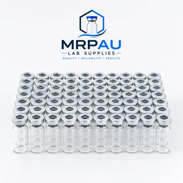 100 × 10 mL Unsterilised Glass Vials with Rubber Stoppers & Flip-Off Lids